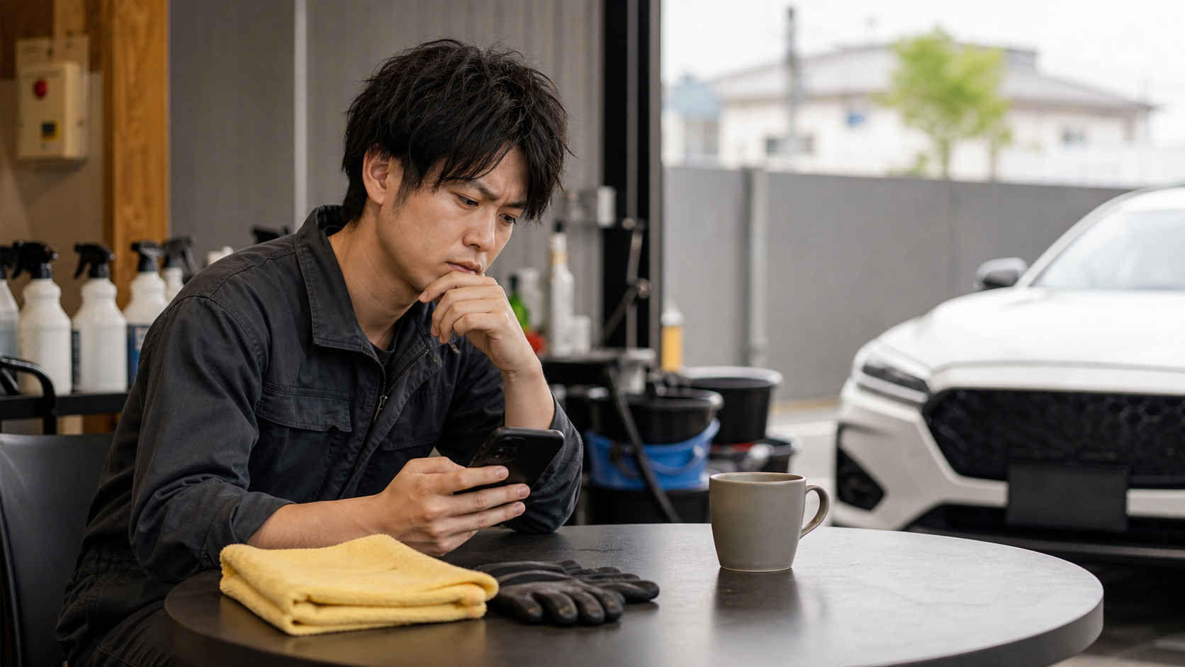 仕事終わりに求人を見ながら将来を考える車業界経験者
